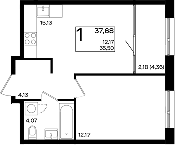 2-комн., 35.5 м², 4/10 этаж, ЖК «Патрики»