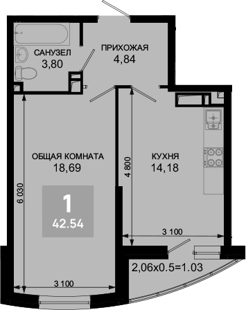 Продается 1-комн. квартира, 41.51 м²