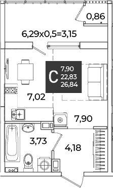 Студия, 22.83 м², 7/18 этаж, ЖК «Образцово»