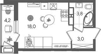 Студия, 24.8 м², 15/24 этаж, ЖК «Рекорд»