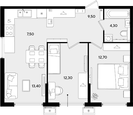 3-комн., 59.3 м², 2/18 этаж, ЖК «Порто-Ново»