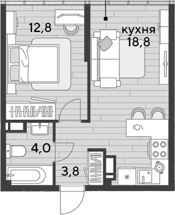 1-комн., 39.4 м², 16/16 этаж, ЖК «DОГМА ПАРК»