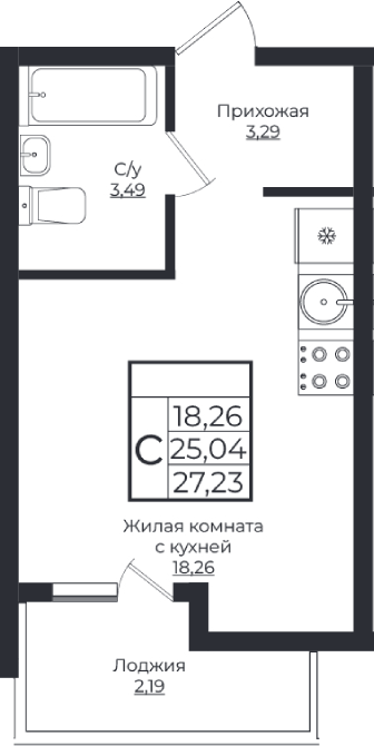 Студия, 25.04 м², 1/10 этаж, ЖК «Европа-Сити»