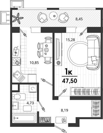1-комн., 39.05 м², 2/18 этаж, ЖК «Родные Просторы»
