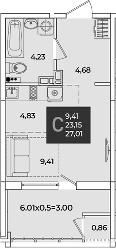 Студия, 24.01 м², 3/18 этаж, ЖК «Образцово»