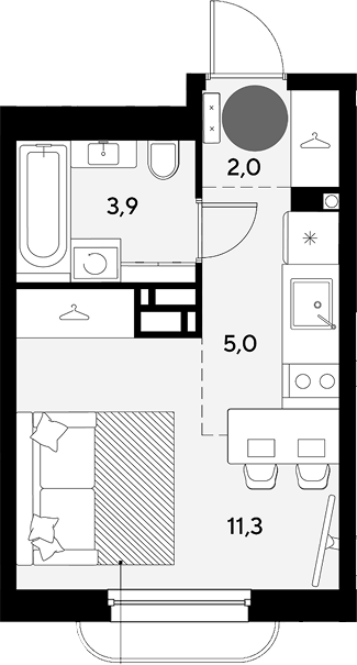 Студия, 22.2 м², 6/9 этаж, ЖК «Грейд»