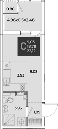 Студия, 19.64 м², 4/18 этаж, ЖК «Образцово»