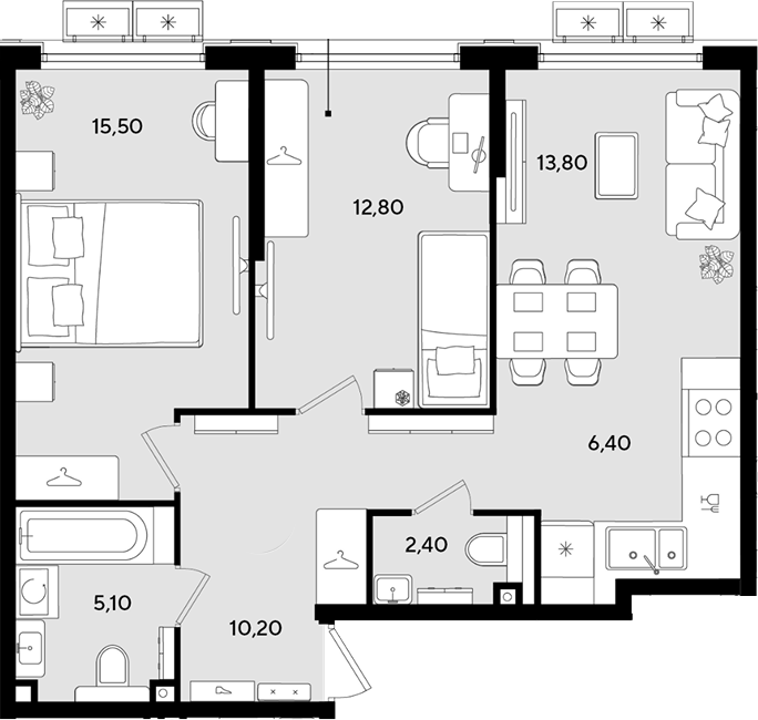 3-комн., 66.2 м², 2/9 этаж, ЖК «Порто-Ново»