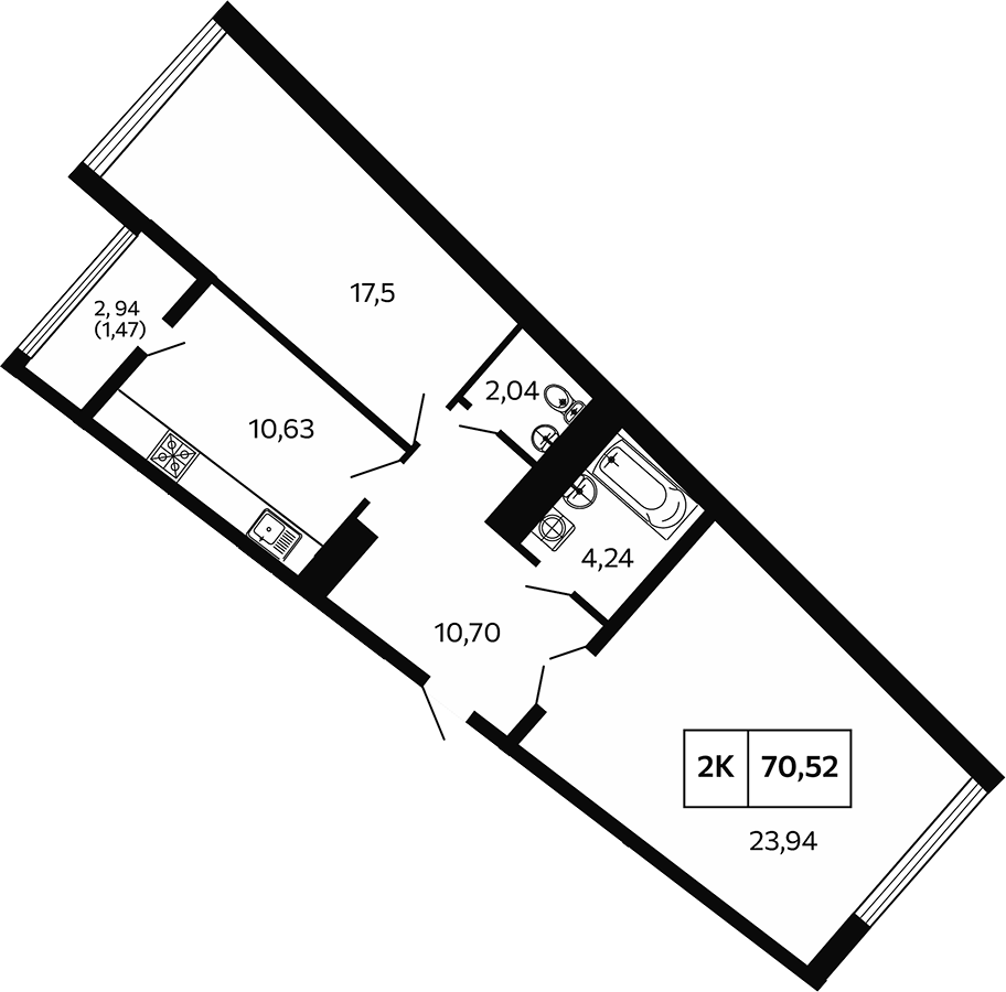 2-комн., 69.05 м², 6/9 этаж, ЖК «Отражение. Носта»