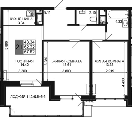 Продается 3-комн. квартира, 62.22 м²