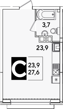 Студия, 27.6 м², 2/16 этаж, ЖК «Самолет»