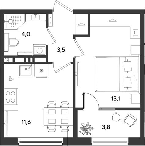 1-комн., 32.2 м², 4/9 этаж, ЖК «Ридз»