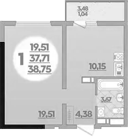 1-комн., 37.71 м², 2/9 этаж, ЖК «Предгорье Лаго-Наки»