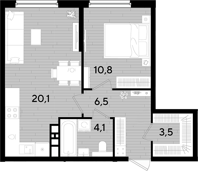 1-комн., 45 м², 6/16 этаж, ЖК «DОГМА ПАРК»