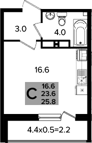 Студия, 23.6 м², 13/16 этаж, ЖК «Сармат»