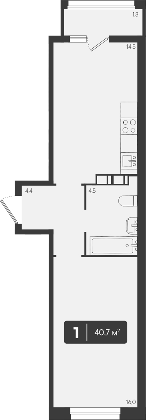 1-комн., 39.4 м², 8/9 этаж, ЖК «Архитектор. ГК ЮгСтройИнвест»