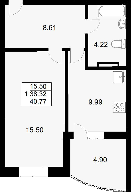 Продается 1-комн. квартира, 38.04 м²