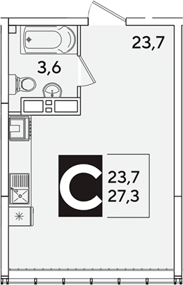 Студия, 27.3 м², 15/16 этаж, ЖК «Самолет»