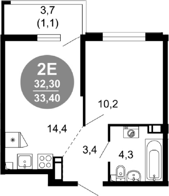 2-комн., 32.3 м², 15/17 этаж, ЖК «Лестория»