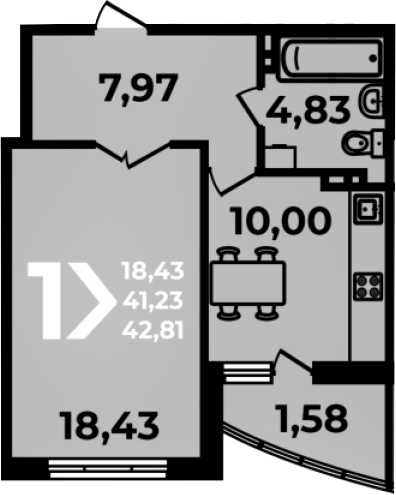 1-комн., 41.23 м², 11/19 этаж, ЖК «Аксиома»