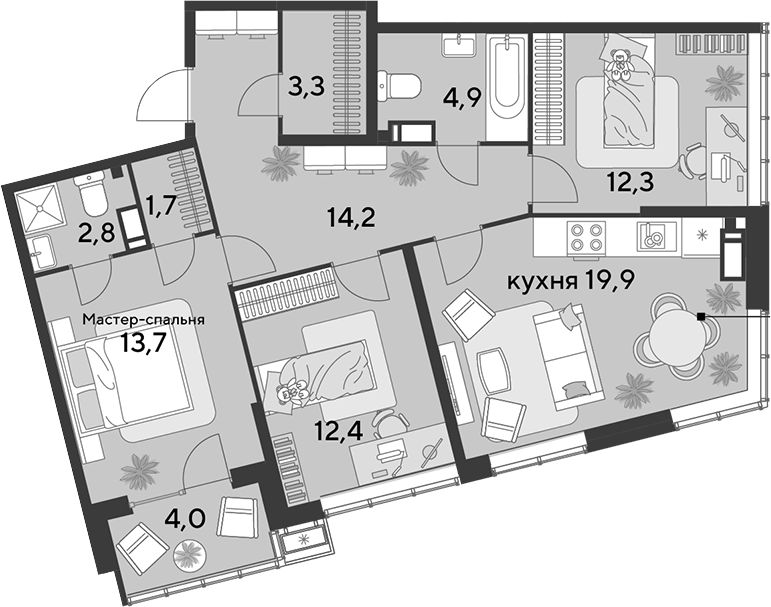 4+ комнаты, 85.2 м², 17/18 этаж, ЖК «Парк Победы»