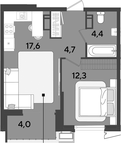 2-комн., 39 м², 14/18 этаж, ЖК «Парк Победы»