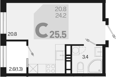Студия, 24.2 м², 8/18 этаж, ЖК «Первое место»