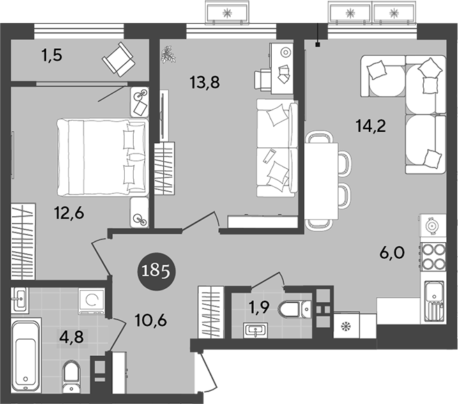 3-комн., 63.9 м², 9/9 этаж, ЖК «Порто-Ново»