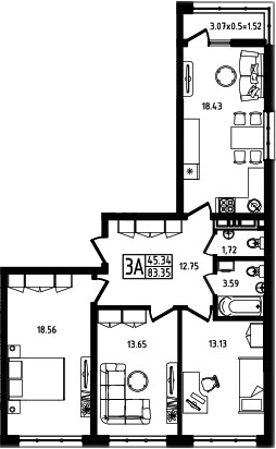 4+ комнаты, 81.83 м², 6/9 этаж, ЖК «Яблоневый»