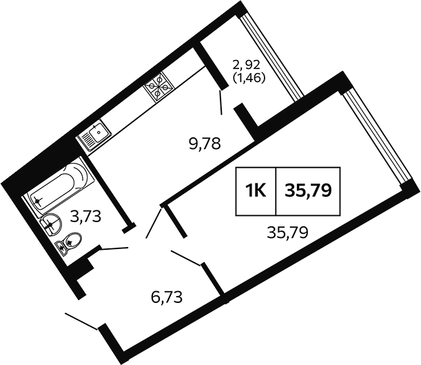 1-комн., 34.33 м², 2/10 этаж, ЖК «Отражение. Носта»