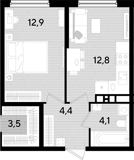 1-комн., 34.2 м², 3/16 этаж, ЖК «DОГМА ПАРК»