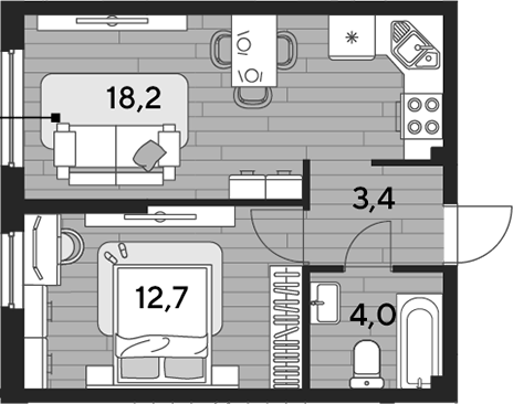 1-комн., 38.3 м², 2/16 этаж, ЖК «DОГМА ПАРК»