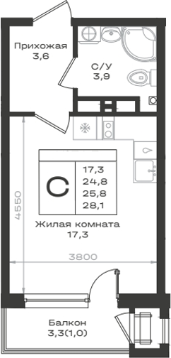 Студия, 24.8 м², 10/12 этаж, ЖК «Нагория»