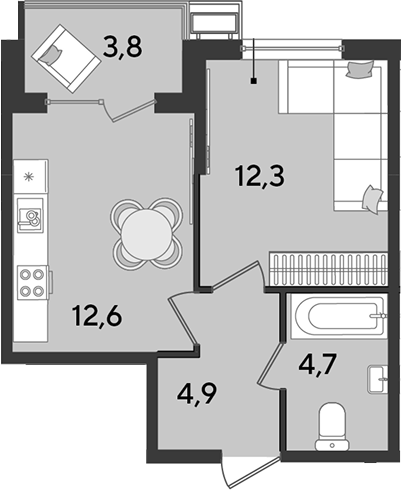 1-комн., 34.5 м², 2/16 этаж, ЖК «Парк Победы»