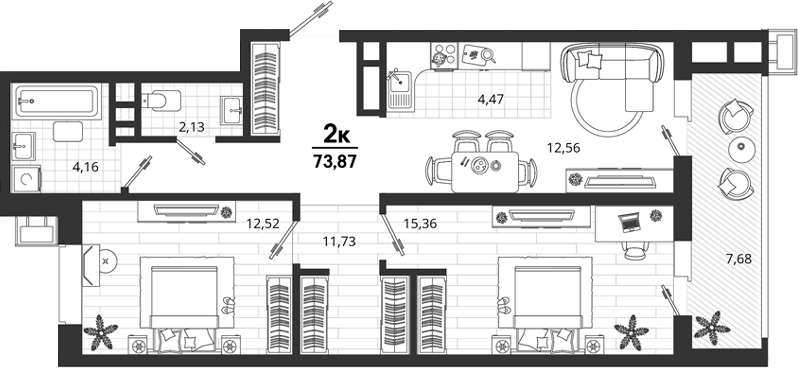 2-комн., 66.19 м², 11/18 этаж, ЖК «Родные Просторы»
