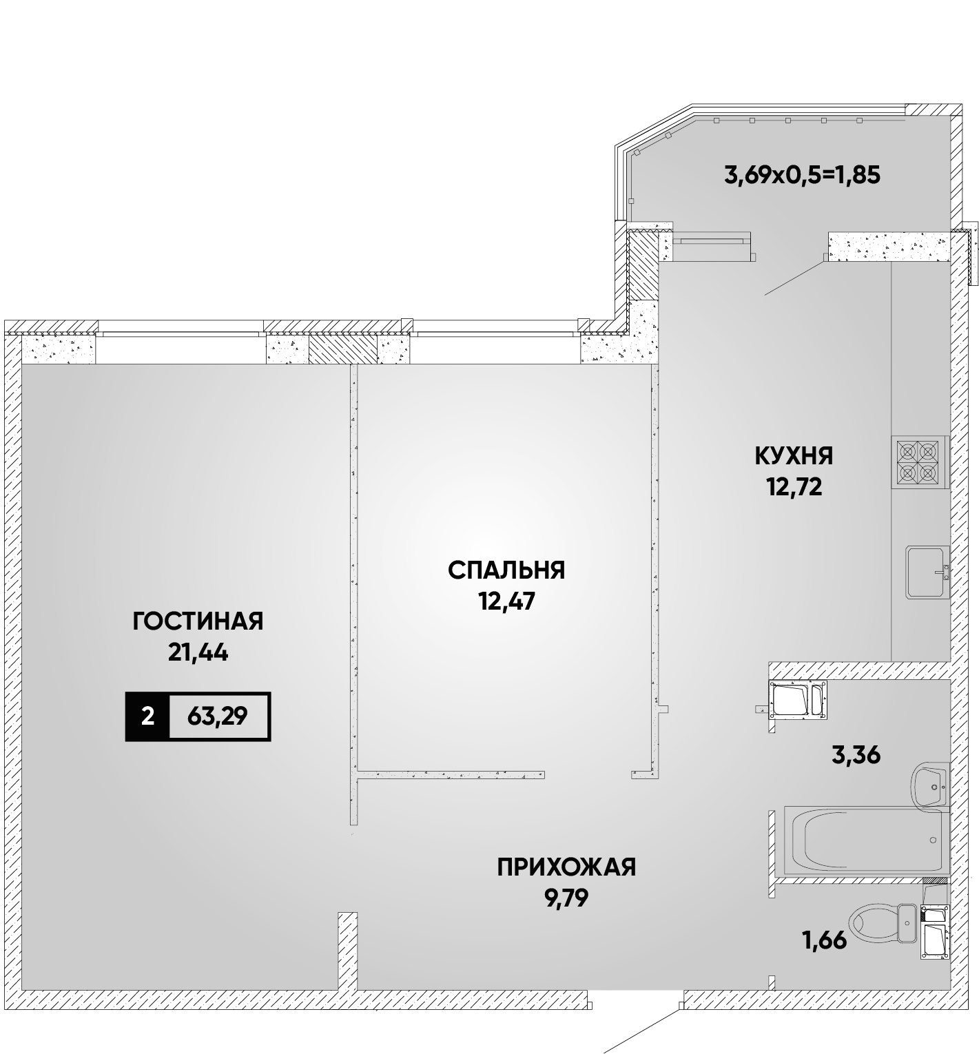 Продается 2-комн. квартира, 61.44 м²