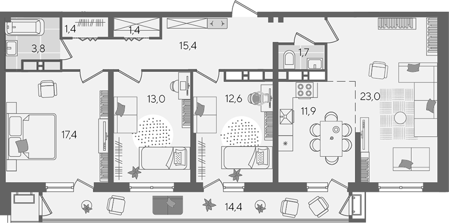 4+ комнаты, 101.6 м², 23/24 этаж, ЖК «Рекорд»