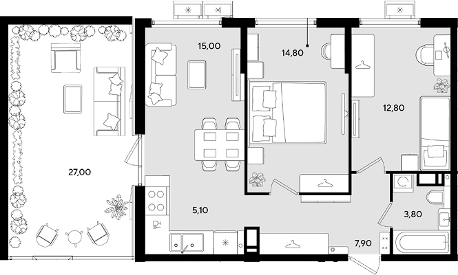 3-комн., 59.4 м², 10/18 этаж, ЖК «Порто-Ново»