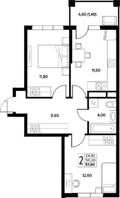 Продается 2-комн. квартира, 50.2 м²