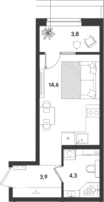 Студия, 22.8 м², 2/9 этаж, ЖК «Ридз»