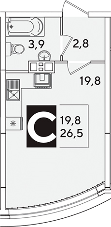 Студия, 26.5 м², 5/16 этаж, ЖК «Самолет»