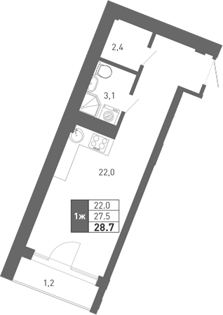 Студия, 27.2 м², 1/3 этаж, ЖК «Монако»
