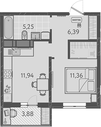1-комн., 34.94 м², 5/9 этаж, ЖК «Теплые края»