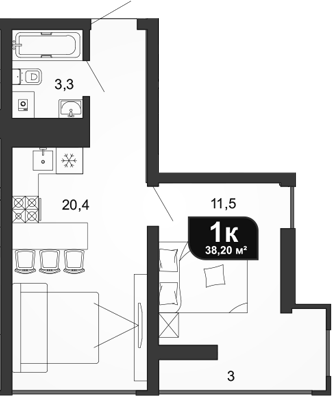 2-комн., 35.2 м², 16/19 этаж, ЖК «Сочи Парк»