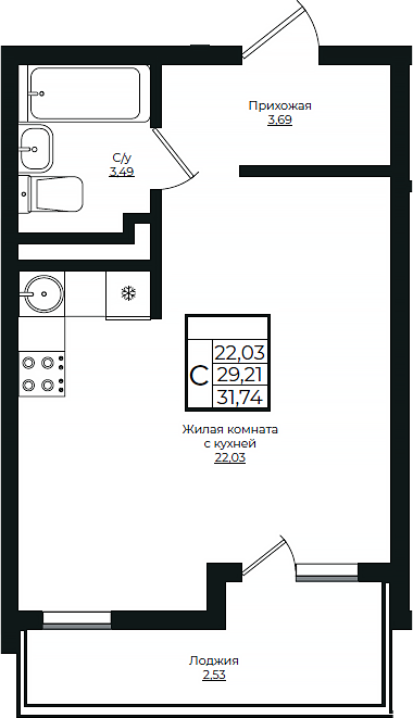 Студия, 29.21 м², 2/10 этаж, ЖК «Европа-Сити»