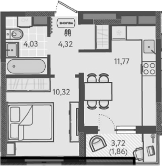 1-комн., 30.44 м², 5/9 этаж, ЖК «Теплые края»