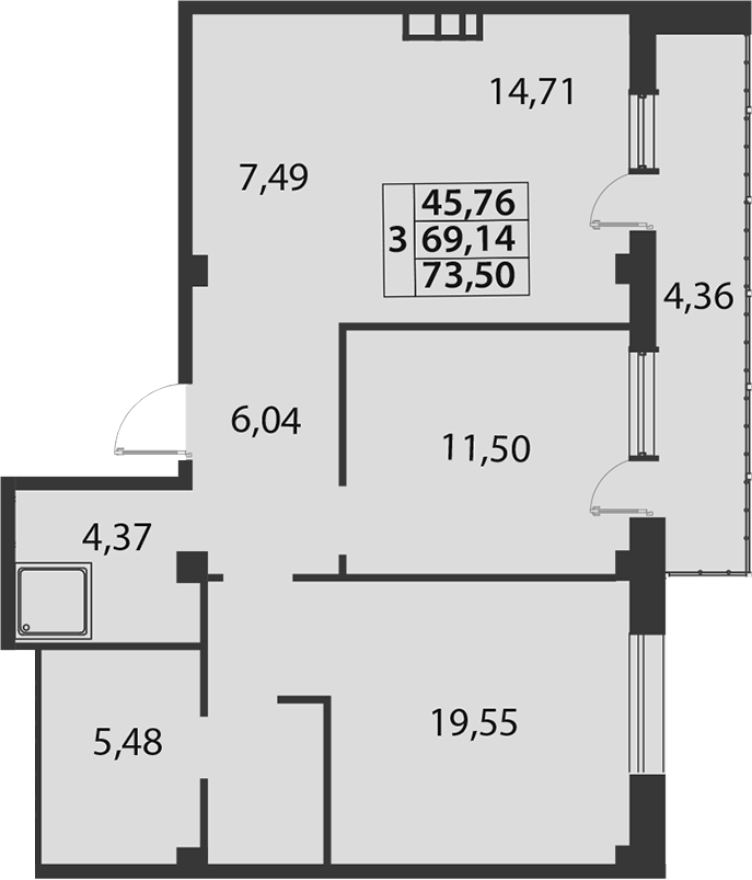 Продается 3-комн. квартира, 69.14 м²
