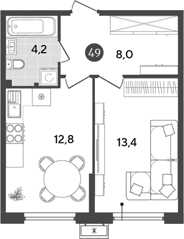 1-комн., 38.4 м², 2/18 этаж, ЖК «Порто-Ново»