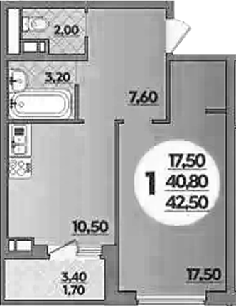 1-комн., 40.8 м², 4/18 этаж, ЖК «Парк у дома»