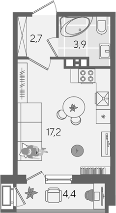 Студия, 23.8 м², 7/24 этаж, ЖК «Рекорд»